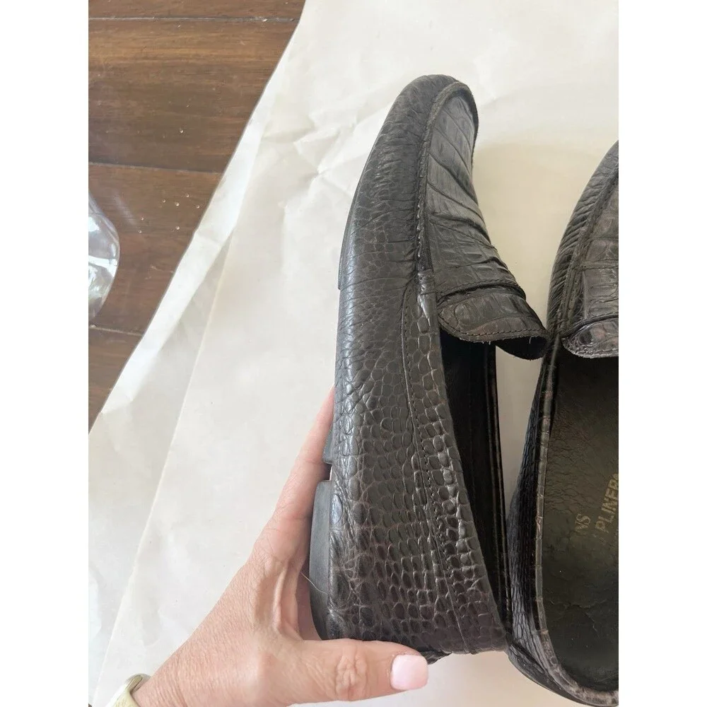 Donald J Pliner Shoes Mens Size 11 Brown Croc Embossed Leather Slip On Loafers